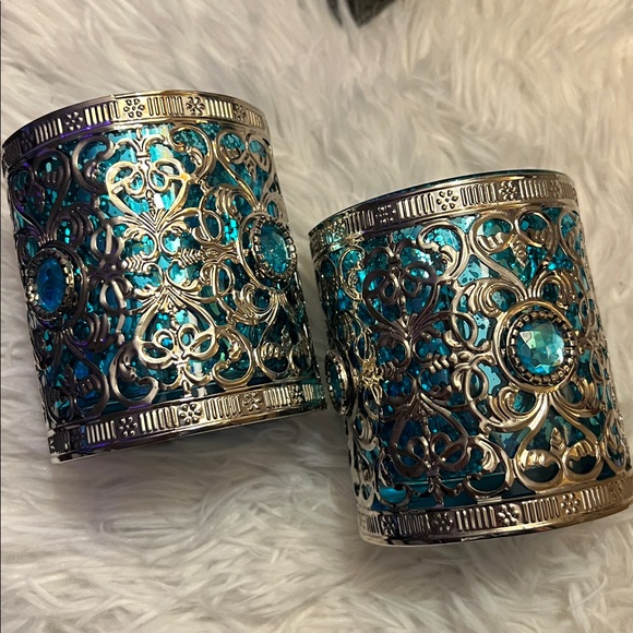 Vintage THE BOMBAY COMPANY Blue Bejeweled Mercury Glass Tealight Votive Holders - Picture 8 of 8